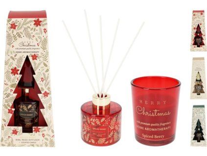 difuzér set+svíčka,  40ml, 3druhy, vánoční, DB, sklo