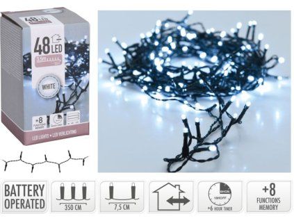 řetěz  350cm , 48LED, venkovní, IP44, časovač, IP44, na baterie 3xAA