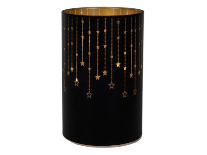 DEKORACE SKLENĚNÝ VÁLEC LED ČERNÁ/HVĚZDA 14CM