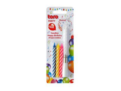 Dortová zpívající svíčka s podstavcem TORO Happy Birthday 4 svíčky