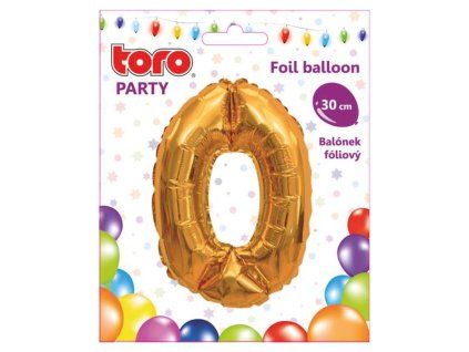 Balónek foliový TORO číslice 0 30cm zlatý