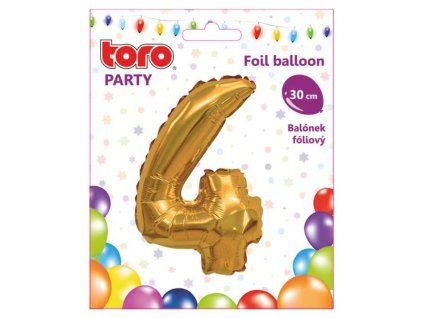 Balónek foliový TORO číslice 4 30cm zlatý