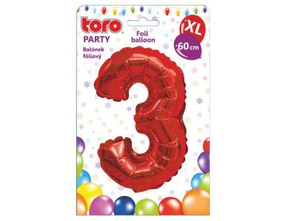 Balónek fóliový TORO XL číslice "3" 60cm červený
