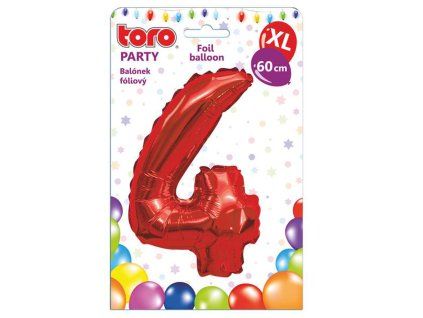 Balónek fóliový TORO XL číslice "4" 60cm červený
