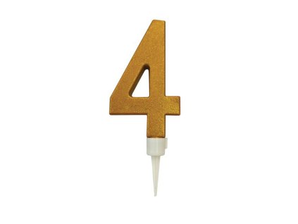 SVÍČKA ČÍSLICE "4" ZAPICHOVACÍ VELKÁ, 16CM, ZLATÁ