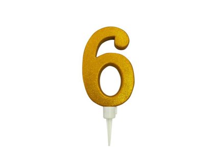 SVÍČKA ČÍSLICE "6" ZAPICHOVACÍ VELKÁ, 16CM, ZLATÁ