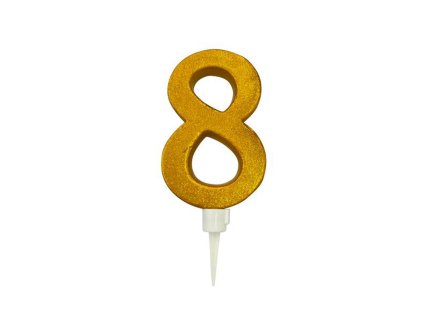 SVÍČKA ČÍSLICE "8" ZAPICHOVACÍ VELKÁ, 16CM, ZLATÁ