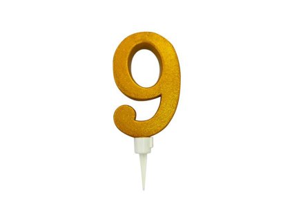 SVÍČKA ČÍSLICE "9" ZAPICHOVACÍ VELKÁ, 16CM, ZLATÁ