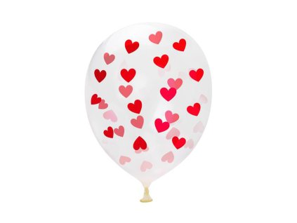 BALÓNKY POTISK ČERVENÁ SRDÍČKA 30CM 5KS PRŮHLEDNÁ