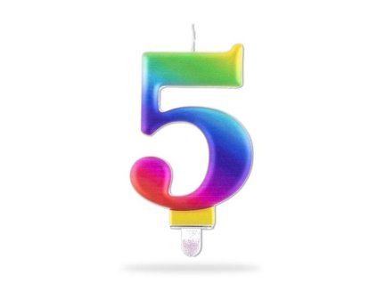 Dortová svíčka číslice "5" TORO zapichovací 8cm duhová