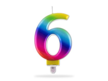 SVÍČKA ČÍSLICE "6" ZAPICHOVACÍ , 7,5CM, DUHOVÁ