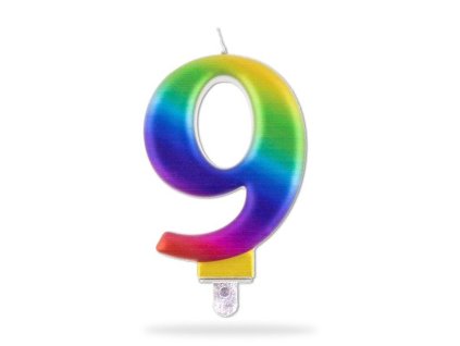 SVÍČKA ČÍSLICE "9" ZAPICHOVACÍ , 7,5CM, DUHOVÁ
