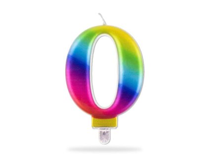 NAROZENINOVÁ SVÍČKA "0", 8cm, duhová, parafín