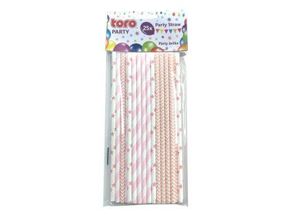 Papírová brčka 20cm TORO světle růžová 25ks
