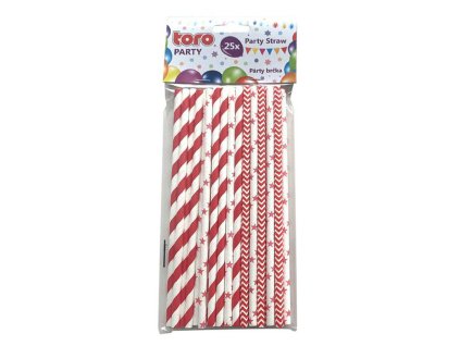 Papírová brčka 20cm TORO červená 25ks