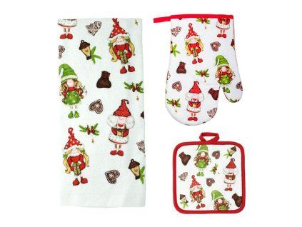 Kuchyňský set TORO elfíci - rukavice, chňapka, utěrka