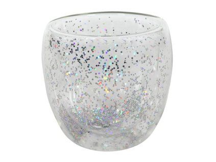 Sklenice s dvojitým sklem 250ml stříbrné konfety