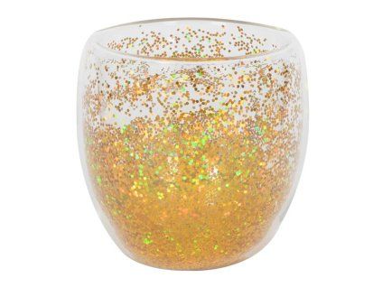 SKLENICE S DVOJÍM SKLEM S KONFETY 250 ML, ZLATÁ