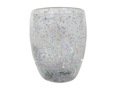 SKLENICE S DVOJÍM SKLEM S KONFETY 350 ML, STŘÍBRNÁ