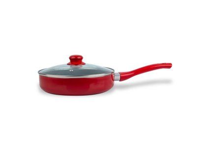 Hluboká pánev s poklicí KITCHISIMO Rosso 24cm nepřilnavý povrch