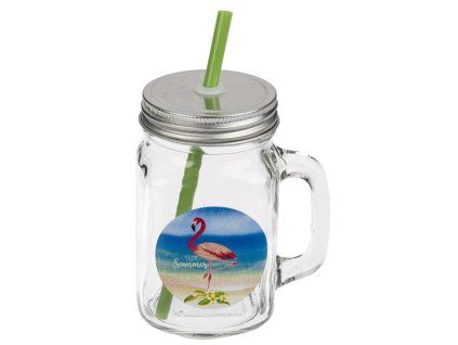 Sklenice s brčkem TORO plameňák 450ml MIX motivů
