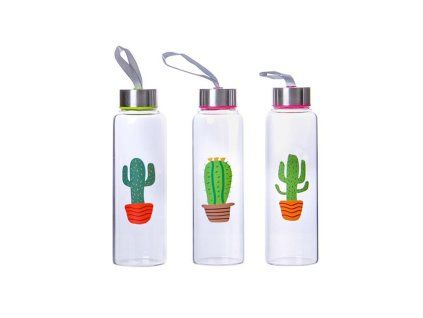 LÁHEV SKLENĚNÁ S UZÁVĚREM CACTUS 390ML 3 ASSORT