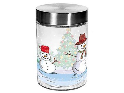 DÓZA NA CUKROVÍ SKLO 1,1L, 11,6X17,5CM SNĚHULÁK