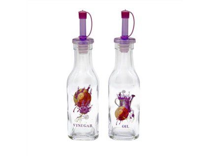 Skleněná láhev na olej a ocet TORO 180ml levandule 2ks