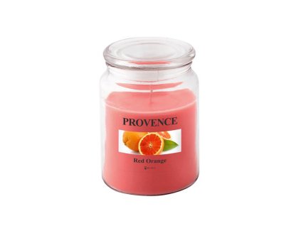 SVÍČKA VE SKLE S VÍČKEM 510G, ČERVENÝ POMERANČ