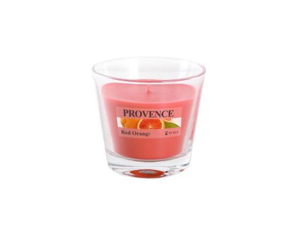 SVÍČKA VE SKLE 140G, ČERVENÝ POMERANČ