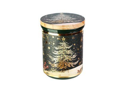 SVÍČKA VE SKLE VÁNOČNÍ S VÍČKEM 8X10CM 240G ZELENÁ