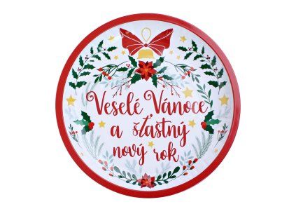 PODNOS KULATÝ VESELÉ VÁNOCE  26x2,5CM PLECH