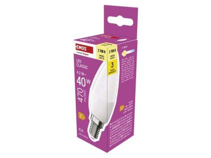 LED ŽÁROVKA CLASSIC SVÍČKA E14/4,2W(40W)/470LM/TEP