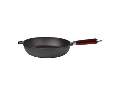 PÁNEV 28CM LITINA,RUKOJET BUKOV.DŘEVO,HÁK NA KONCI