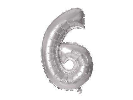 BALÓNEK ČÍSLICE 6, 30CM, MATNĚ STŘÍBRNÁ