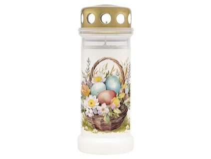 SVÍČKA HŘBITOVNÍ DESIGN VELIKONOČNÍ KOŠÍK BÍLÁ