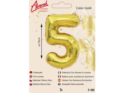 balónek číslo "5" -Fóliový zlatý 70 cm  1ks/bal