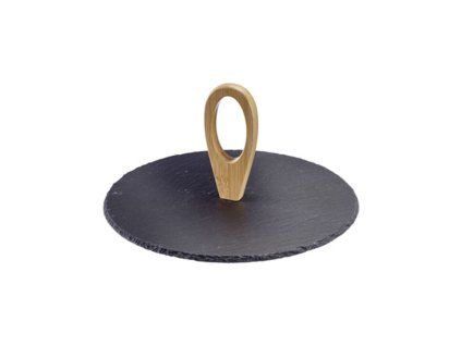 Tác servírovací, břidlice, s bambusovou rukojetí TAPAS + FRIENDS - ø 30 x 1 cm