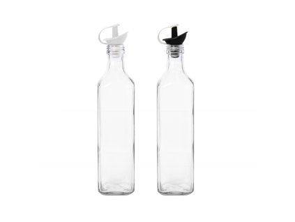 láhev 0,50l, čtverc. sklo, nálevka zel. nebo černá, plast