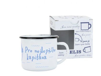 hrnek d 8cm bílý, NEJLEPŚÍ KAPITÁN, 0,35l, čes.smalt, DB krabička