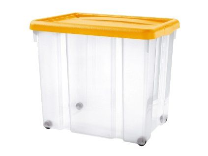 Úložný box s kolečky PUZZLE 80 l transparent/oranžová