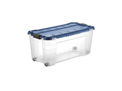 Úložný box 4UP s víkem a kolečky 80 l transparent/modrá