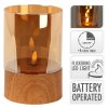 svíčka LED pr.10x15cm PH/ sklo, blikající plamen, časovač, IMITACE DŘEVA/JANTAR.SKLO 36 22772
