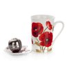 hrnek 340ml RED POPPY,tácek keramický,čajítko nerez sada 3díl.
