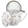 hrnek 430ml baňatý SAFA kytičky+víčko+sítko NR, porcelán, DB